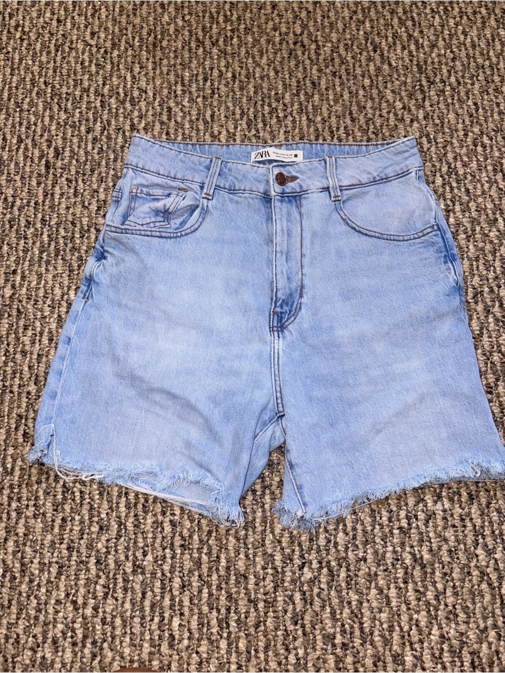 ZARA Faded Light Blue Raw-Hem Denim Shorts